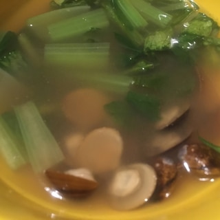 小松菜、しじみの味噌汁